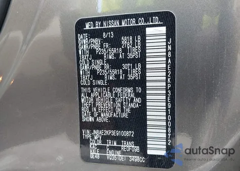 2014 Nissan Quest Le from USA, damaged, VIN JN8AE2KP3E9100872